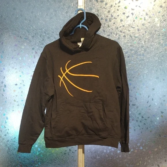 Black Hoodie with Orange Basketball Design - Picture 1 of 10